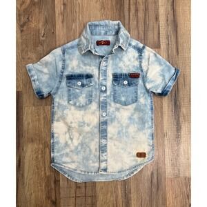 7 For All Mankind Boys Denim Shirt Size 5/6 Acid Wash Short Sleeve –100% cotton
